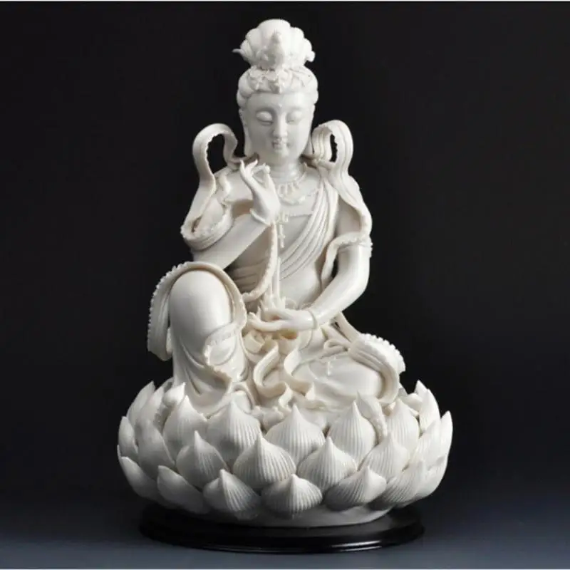 

12" Chinese Dehua White Porcelain Lianhua Kwan-yin Guanyin Buddha Statue