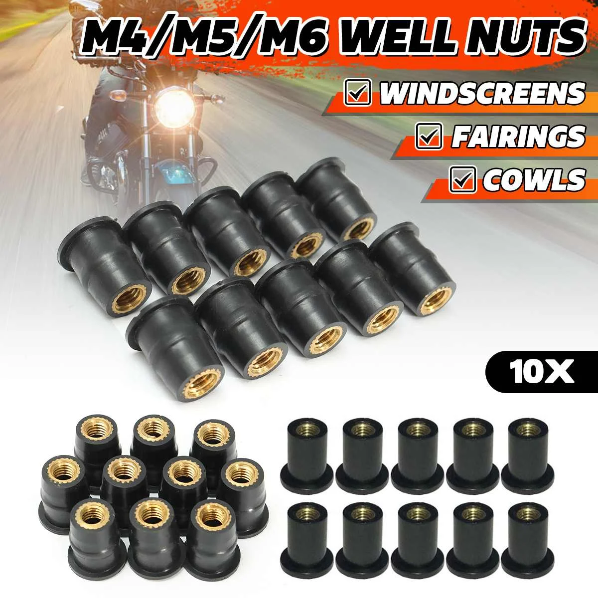 10/20x M4/M5/M6 4/5/6mm Rubber Well Nuts Windscreen Windshield Fairing Cowl Fastener Accessories For Motorcycle