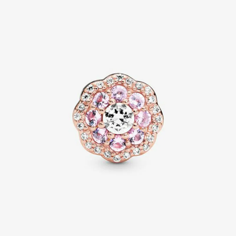 Fit Original Pandora Bracelets 925 Sterling Silver Beads Pink Blue Eight-petal Flower Charm Women DIY Gift