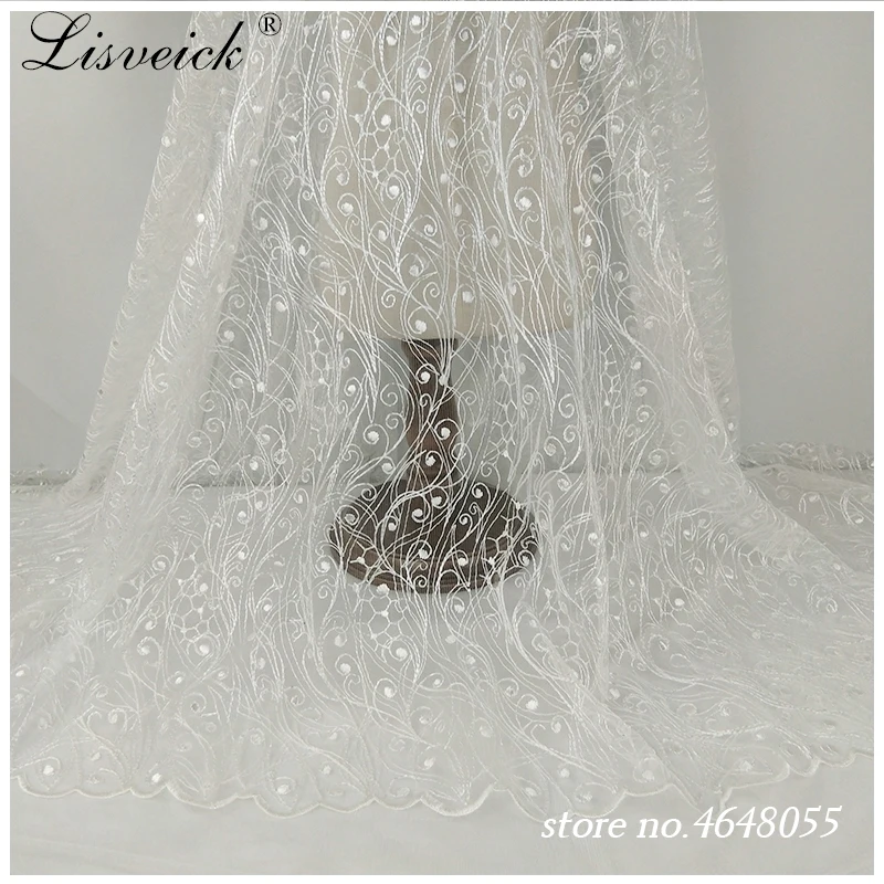 1yard New white polyester embroidery rib mesh tulle lace fabric diy wedding evening dress fabric widows gauze