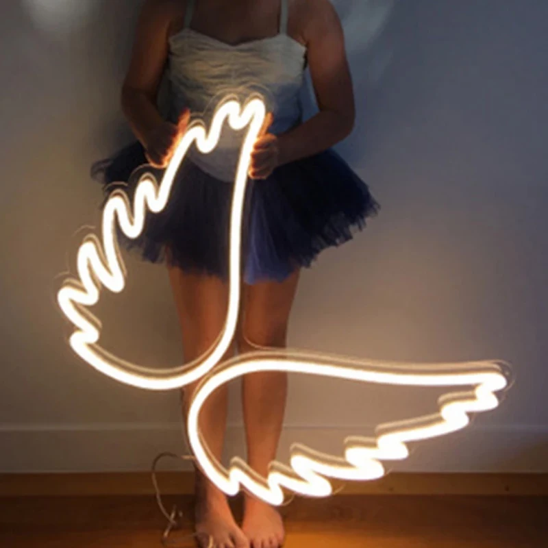 Angel Wing LED Neon Sign Lights Neon Bar Background Wall Christmas Wedding Decoration Fairy Princess Room Decor Neon Yellow