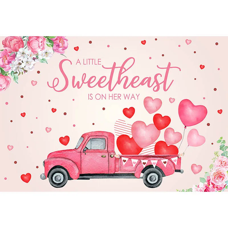 Avezano Photography Backdground Pink Sweetheart Truck Flowers Balloon Girl Baby Shower Backdrop Decor Banner Photo Studio Props