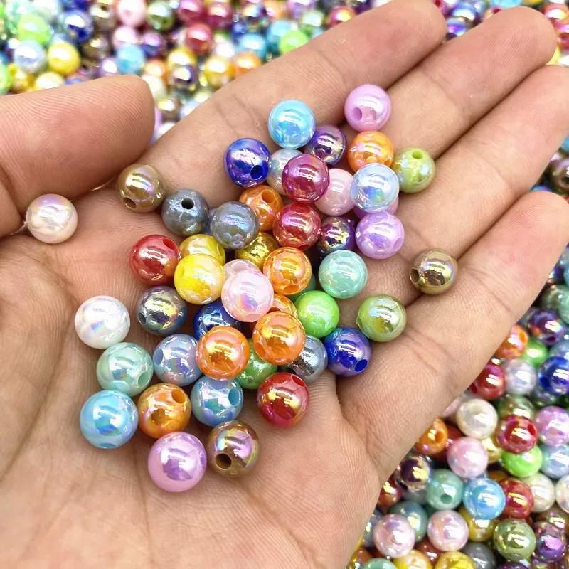 6 8 10mm AB Color Plating Acrylic Beads Loose Spacer Round  Jewelry Making DIY