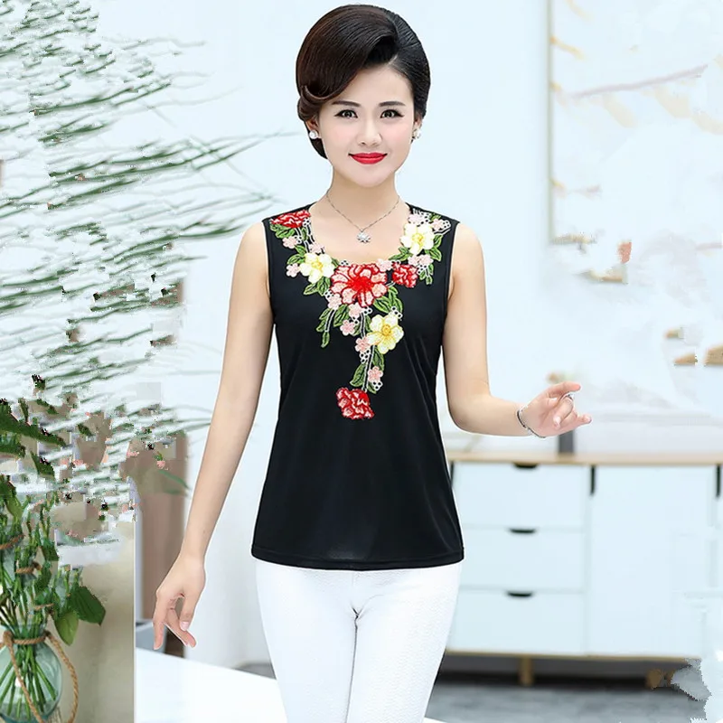 UHYTGF Vest Phụ Nữ Thời Trang Thêu Mùa Hè Áo Ghi Lê Nữ Không Tay Bên Trong Ngắn Tops Phụ Nữ Thanh Lịch Sexy Kích Thước Lớn Vest 1433