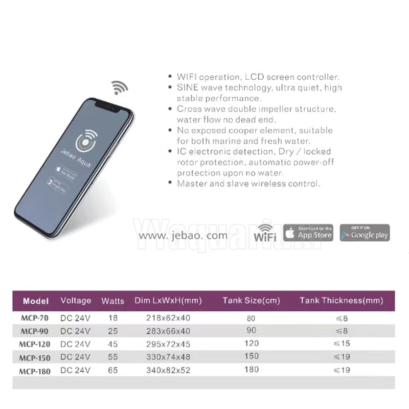 Imagem -05 - Nova Jebao Wifi Cross Flow Wavemaker Bomba Inteligente com Duplo Impulsor Onda Senoidal Lcd Controlador de Tela Marinha Água Doce Bomba Mcp