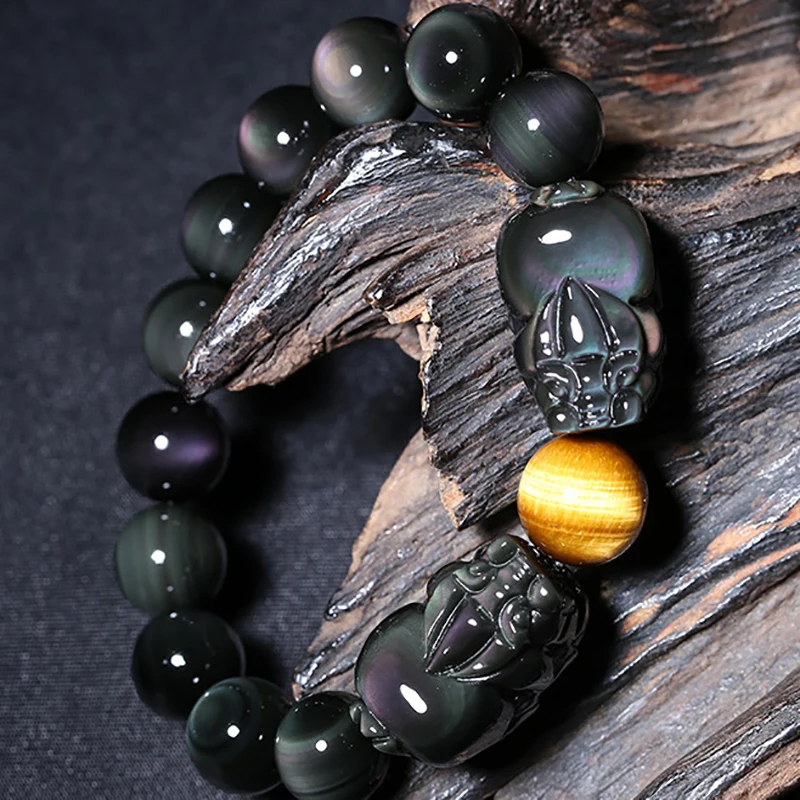 Natural Obsidian Double Pixiu Pig Bracelet Good Luck feng shui Brave Rainbow Bracelet Beckoning Beast Bracelet Men Women Jewelry