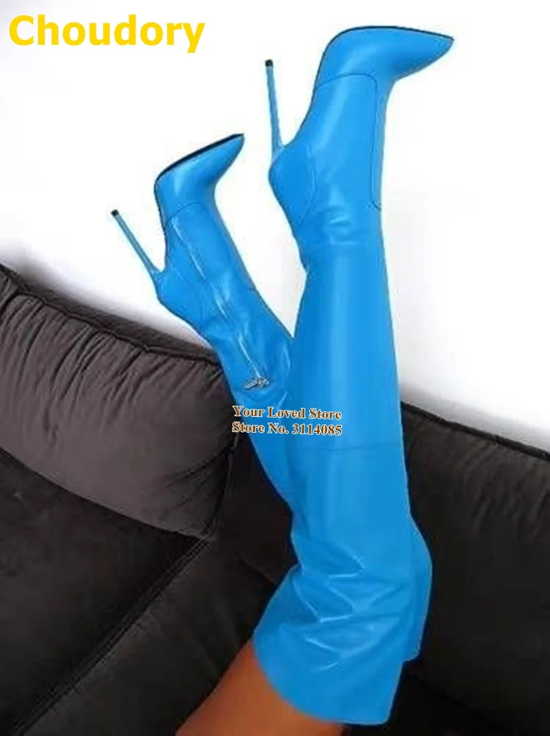 Choudory – bottes longues à fermeture éclair pour femme, au-dessus du genou, talons fins, bout pointu, cuissardes, Sexy, violet, bleu