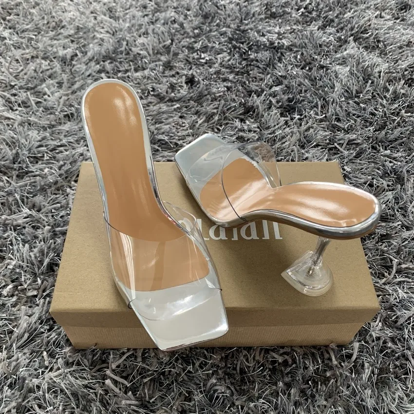 Modne sandały na lato PVC Crystal Open Toed wysokie obcasy kobiety przezroczysty obcas sandały kapcie pompy 10.5CM duży rozmiar 41 42