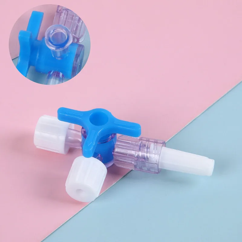 100Pcs T-Connector Extension Infusion Tool Disposable Plastic Three Way Stop Cock Clinical Hospital Luer Lock Blue Adapter