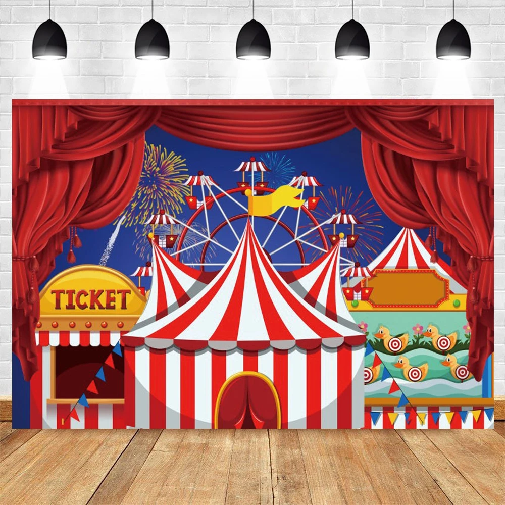 

Circus Party Backdrop Red Curtain Tent Newborn Baby Shower Birthday Photography Photographic Background For Photography Banner