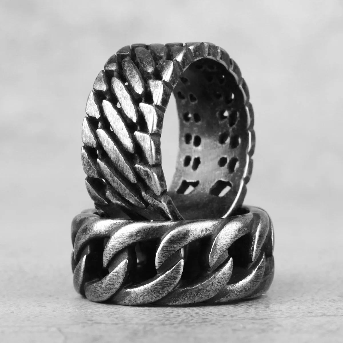 Simple Retro Black Weave Locomotive Stainless Steel Mens Rings Punk for Male Boyfriend Biker Jewelry Creativity Gift Wholesale