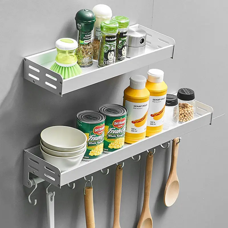 

Space Aluminum Free-punch Seasoning Wall Storage Shelf Kitchen Supplies Flavoring Spatula Wall Storage Rack Bathroom Wall Holder