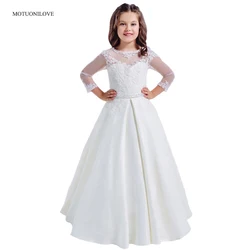 Long Sleeves Open Back Lace Appliqued First Communion Dresses Flower Girls Dresses For Weddings Girls Princess Party Prom Gowns