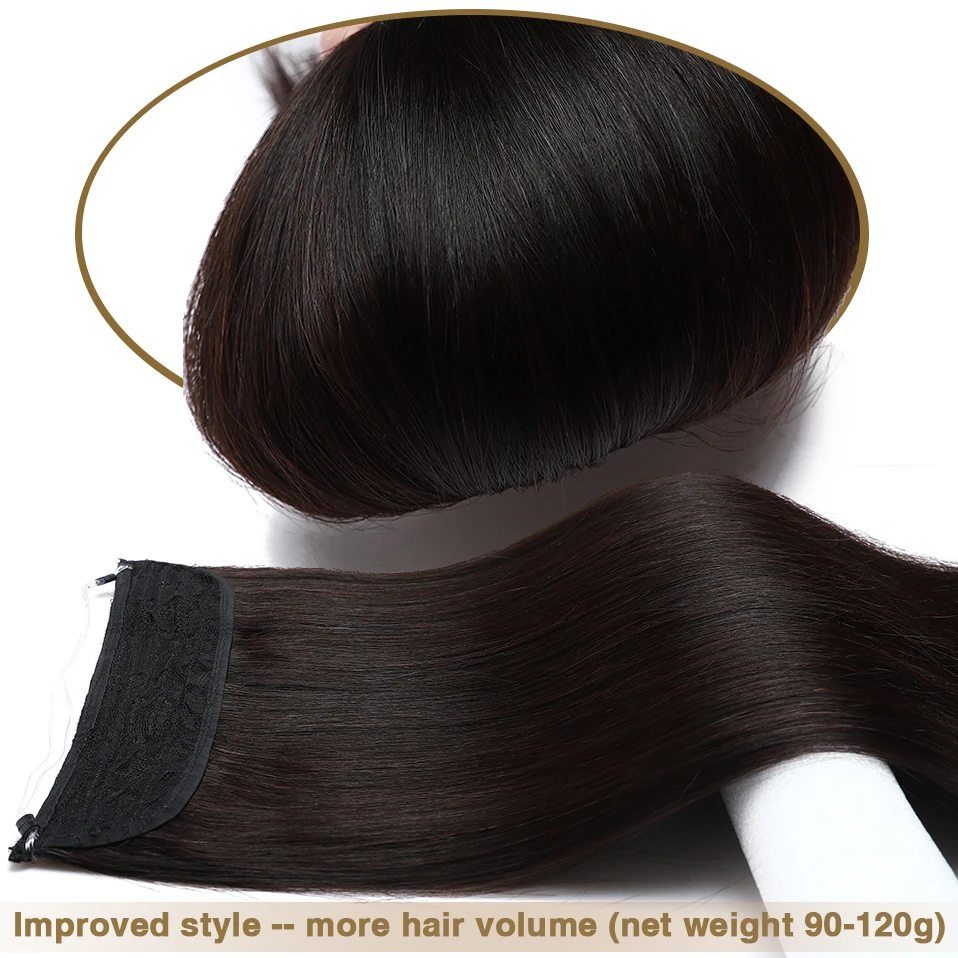 S-noilite 90g-120g Natural Hair Wire In Human Hair Extensions 2strand Fish Line Invisible Wire Headband Weft Straight Hairpiece