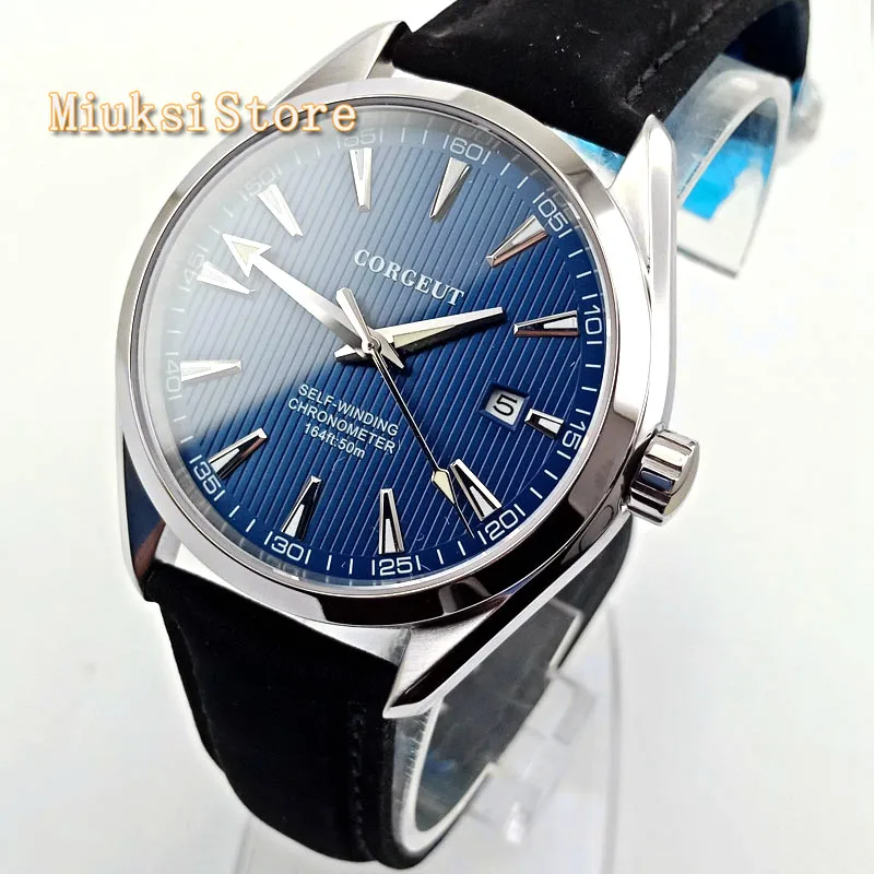Corgeut 41mm sapphire crystal luminous leather strap Seagull automatic movement mens top fashion mechanical watche