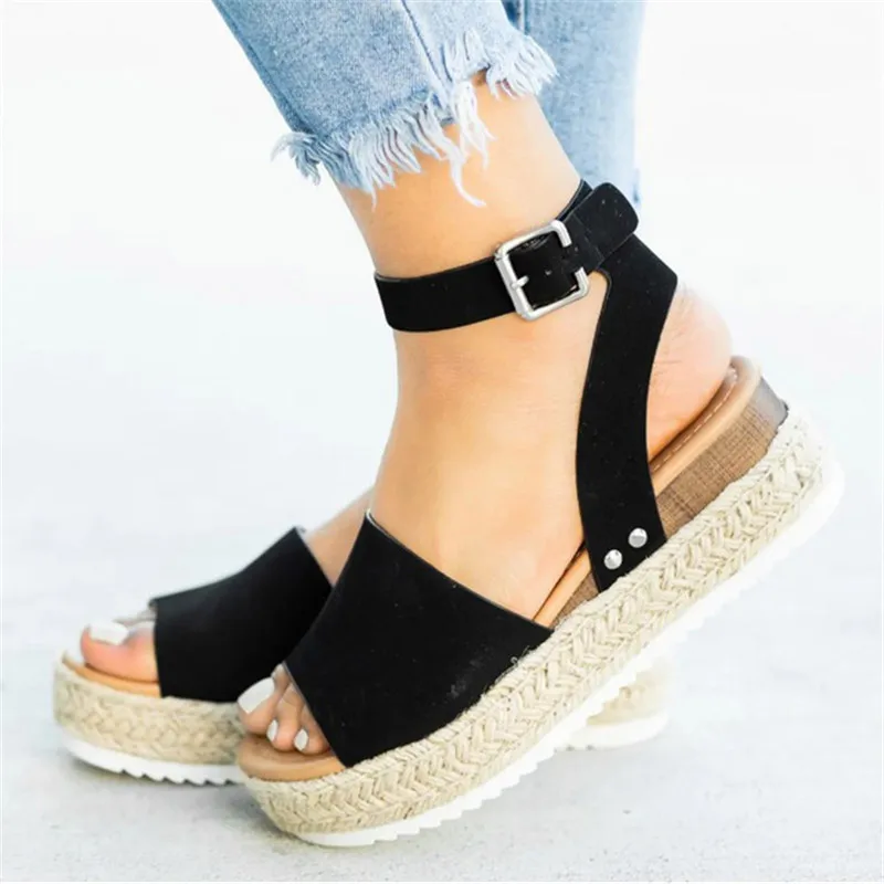 Sandalias de talla grande para mujer, zapatos de cuña, sandalias de tacón alto, zapatos de verano, sandalias de plataforma