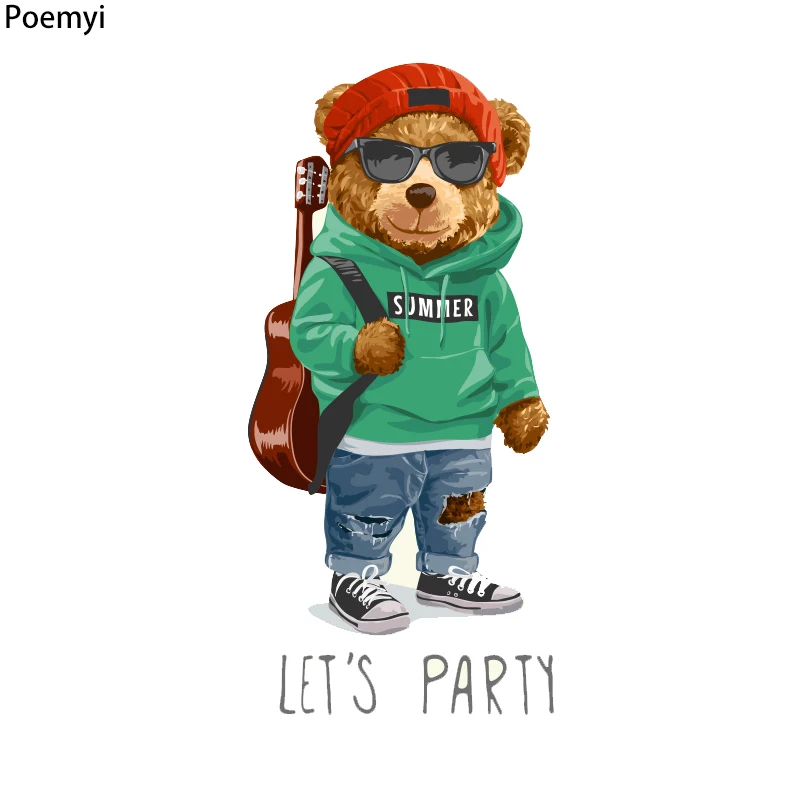 Poemyi новый мультфильм крутой медведь теплопередача наклейки DIY утюжок на переводе для одежды джинсы куртки
