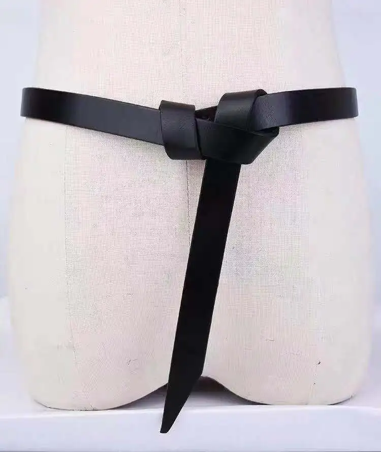 Ceinture nouée en cuir de vache pour femmes, accessoire de styliste, longueur réglable, Simple et fine, 1.7cm