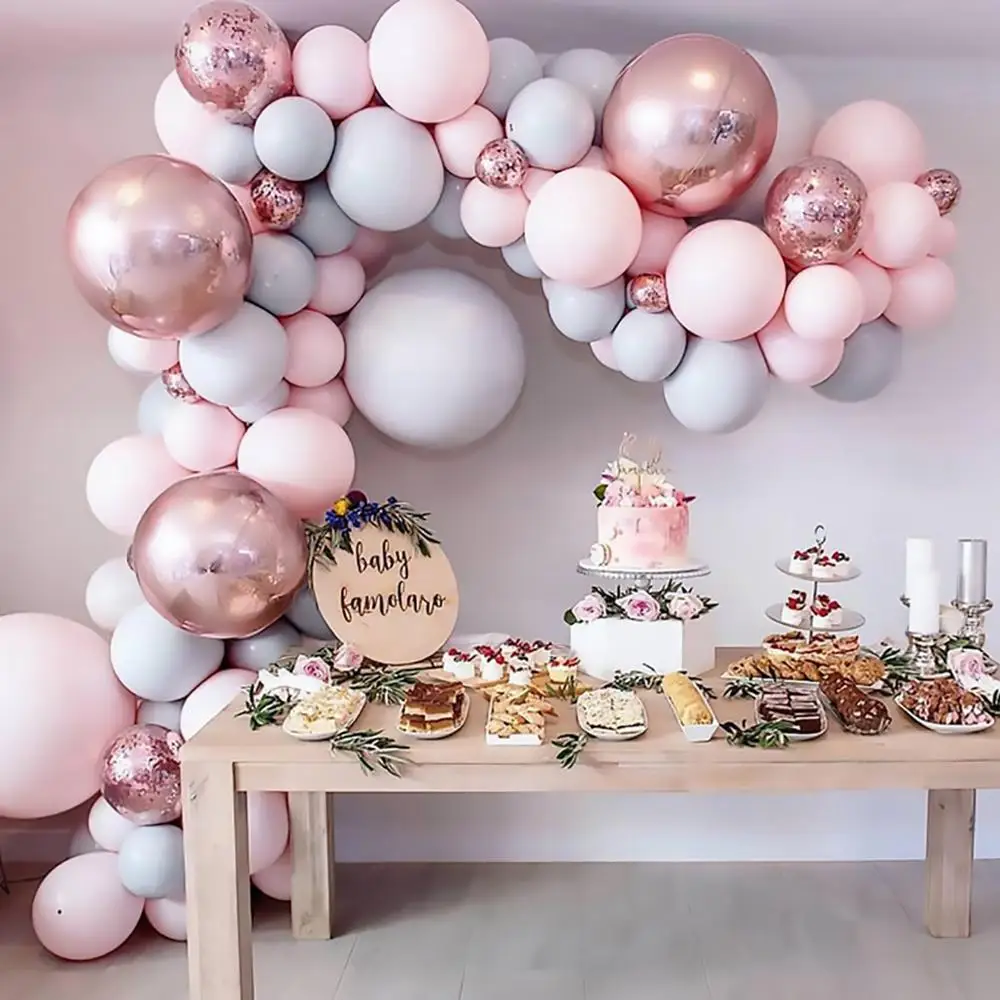 Macaron różowy balon Garland Arch zestaw ślub dekoracja urodzinowa dzieci Globos różowe złoto konfetti lateksowy balon Baby Shower