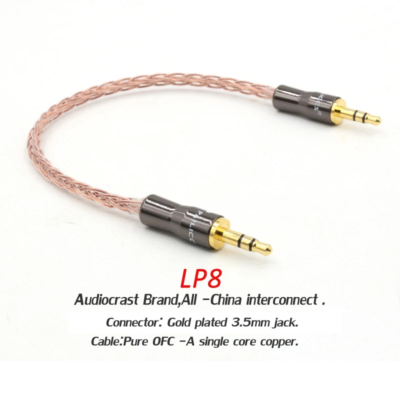 Pure OFC Copper Professional Audio Jump Cable, LP8 5N, alta qualidade, 3,5mm, estéreo, 1 Pc
