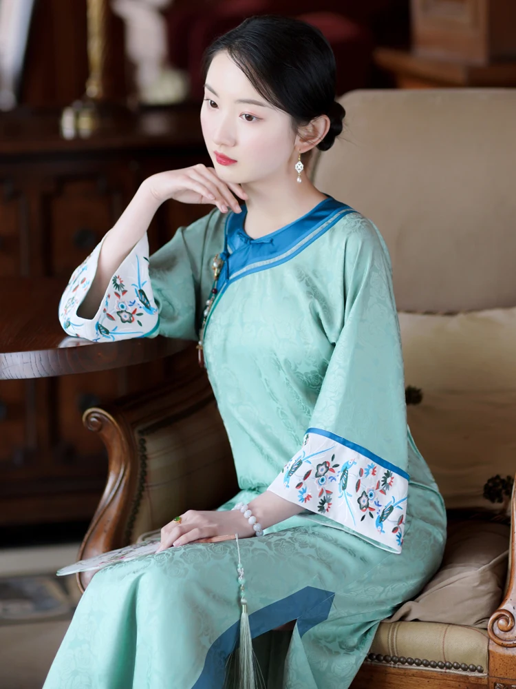 

Qipao Dresses Republic Of China Retro Cheongsam Dress Middle Sleeve Cheongsams Long One-piece Qipao Chinese Dress Oriental Dress