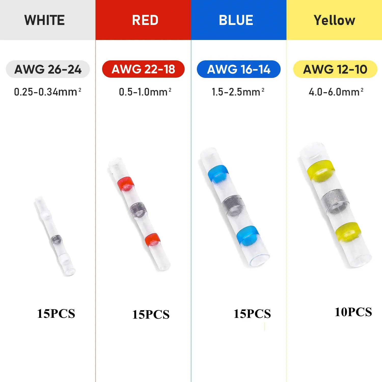 Solder Seal Wire Connectors,Heat Shrink Butt Connectors,Waterproof and Insulated Electrical Wire Terminals,Butt Splice