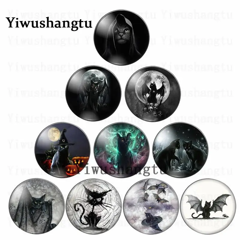 

Black cat devil fierce animal Like the night 12mm/20mm/25mm/30mm Round photo glass cabochon demo flat back Making findings