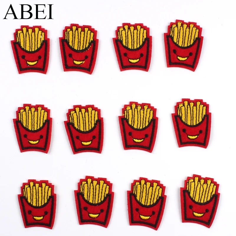 10pcs Cute French fries Patch Cartoon Kids Clothes Badge Iron On Stickers DIY Garments Jeans Pants Bags Shoes Dress Appliques