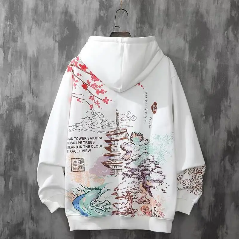 

White Hip Hop Hoodies Japanese Casual Harajuku Sweatshirts Streetwear Men Women Loose Pullover China Style Oversize Hoodie Male