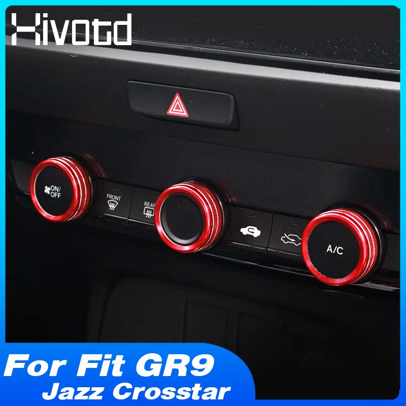 Hivotd Car Air Conditioning Switch Knob Cover Ring Frame Control Trim Sticker Accessories For Honda Fit GR9 Jazz Crosstar 2021