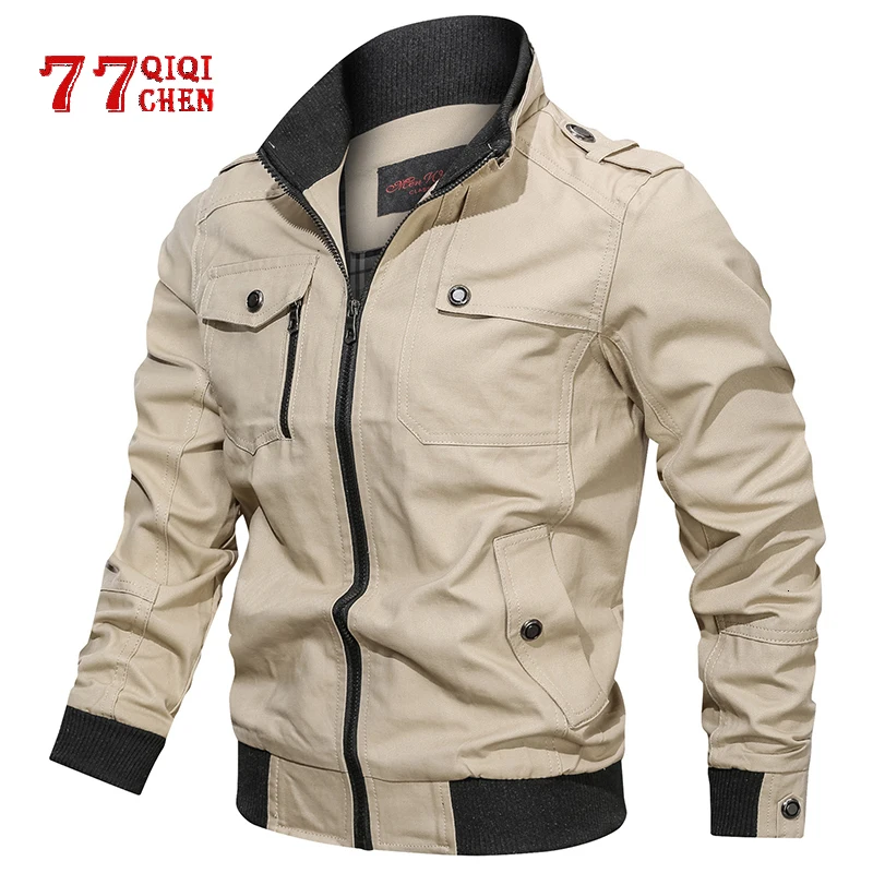 

Casual Solid Jacket Men Cotton Multi-pocket Bomber Jackets Male Spring Autumn Slim Fit Coat Pilot Windbreaker Jaqueta Masculina