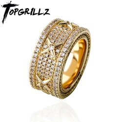 TOPGRILLZ Mens Luxury Ring White Gold Plated Iced Out Full Micro Pave Cubic Zirconia Ring Hip Hop Punk Ring Set For Gift
