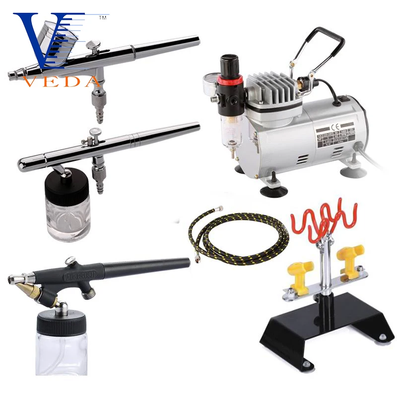 AC-18B-SETA 3pcs Airbrush+airbrush Compressor+air Hose+airbrush Holder Kits Popular Design Spray Gun Suit For Beginners Tattoo