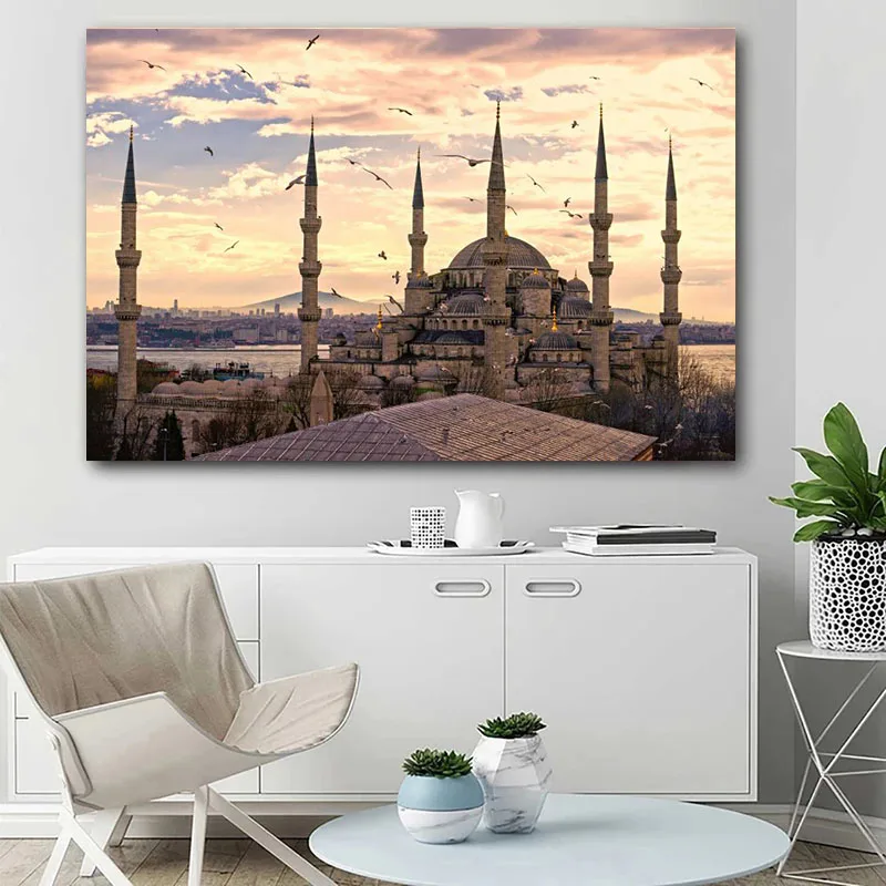 Cuadros Turkey Istanbul Canvas Paintings Sultan Ahmet Mosque City Poster Print Wall Art Pictures for Living Room Wall Decoration