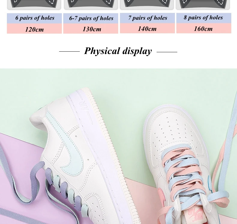 1 Pair 4 Colors Air Force One Sneakers Shoelaces AF1/AJ Shoe Laces Cotton Flat Shoe Lace 120/140/160 CM Laces for Shoes Shoestri