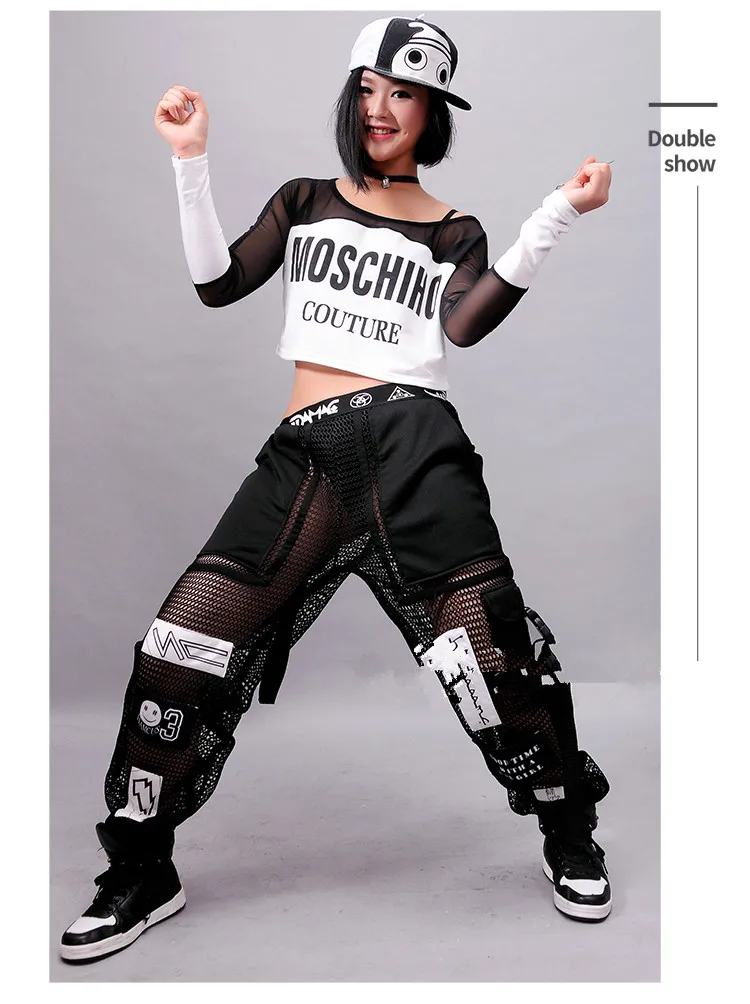 Jazz Dance Costumes Fashion Sexy Mesh Pants Hip Hop Clothing Adult Street Dancing Trousers Nightclub Modern Stage Outfit