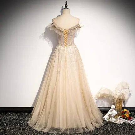 luxury light champagne rhinestone beading ball gown princess/queen Medieval Victoria Ball stage performance/event/studio