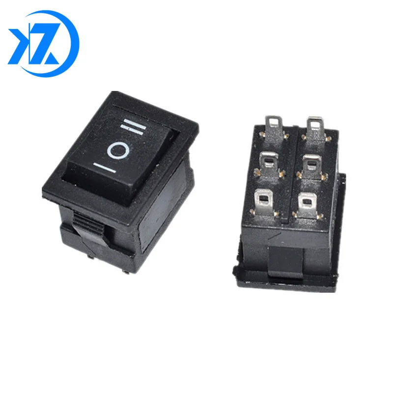 5PCS KCD1-106 DPDT 6PIN black mini Push Button rocker Switch ON/OFF/ON power switches 6A/250V 10A/125V 15*21MM 15*21 6 pin