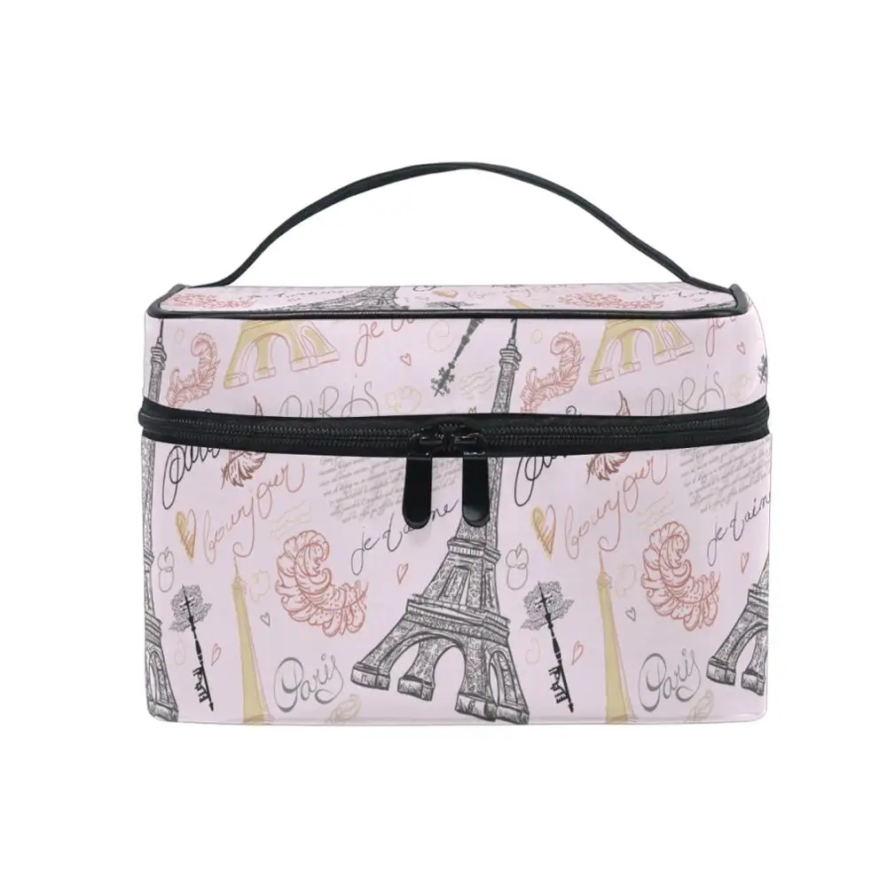 Large Travel Cosmetic Bag Eiffel Tower Print Large Capacity Storage Bag Simple Waterproof Beauty Wash Bag Organizer Make Up Case