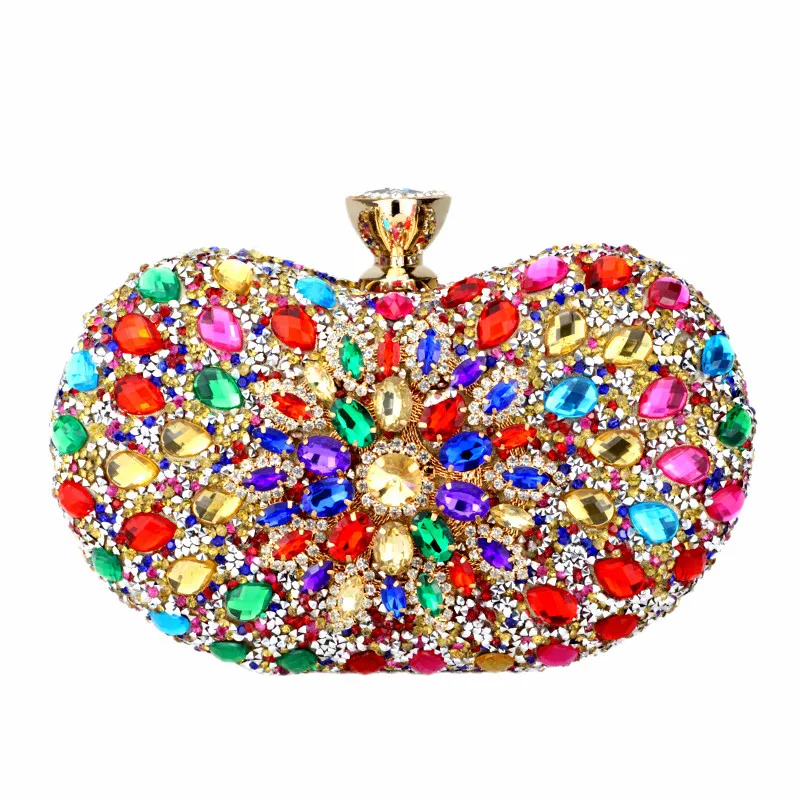 Multi Colors Two Side Luxury Crystal Floral Clutch Chain Bag Evening Woman Diamond Wedding Shoulder Wallet Purse Handbags