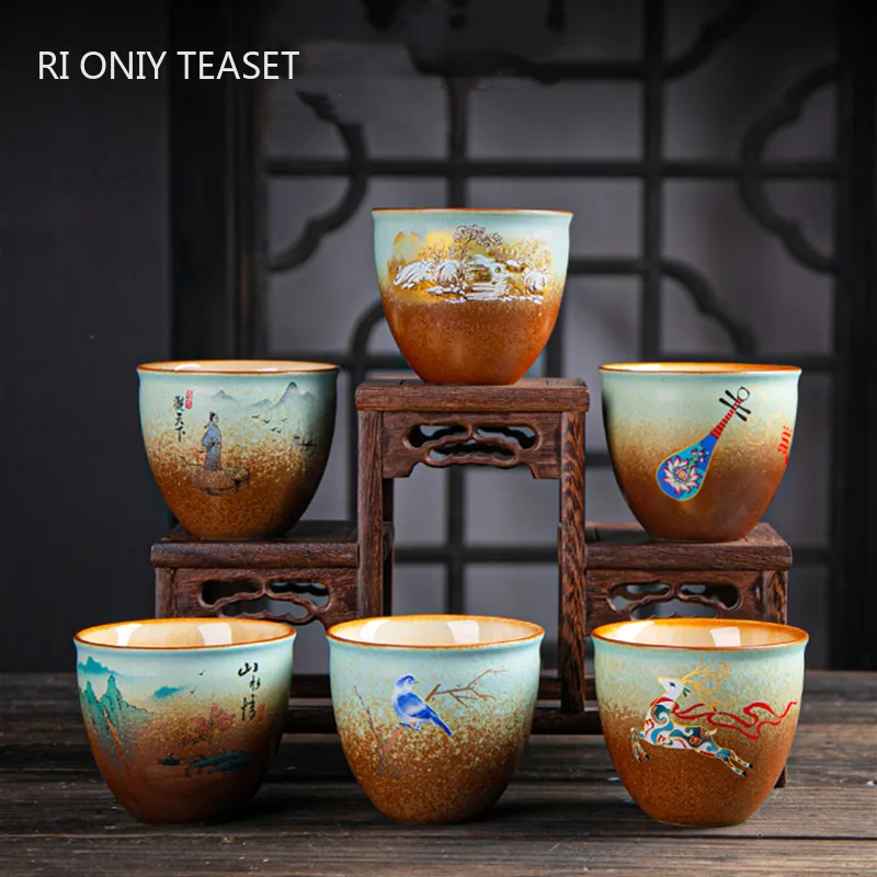 

4 Pcs/lot Traditional Kiln Change Handmade Ceramic Teacup Travel Tea Bowl Pu'er Master Tea Cup Chinese Tea Set Accessories