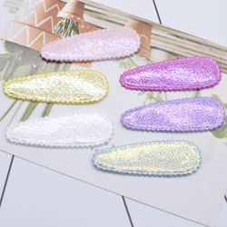 24Pcs 56*20mm Glitter PU Drop Clip Shape Applique for DIY Clothes Hat Sewing Patches Headwear Hair BB Clips Accessories