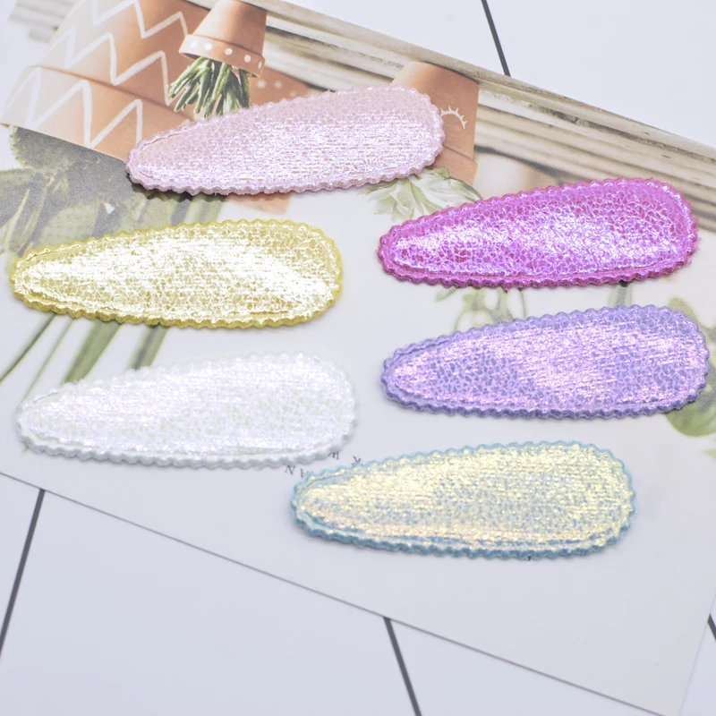 24Pcs 56*20mm Glitter PU Drop Clip Shape Applique for DIY Clothes Hat Sewing Patches Headwear Hair BB Clips Accessories