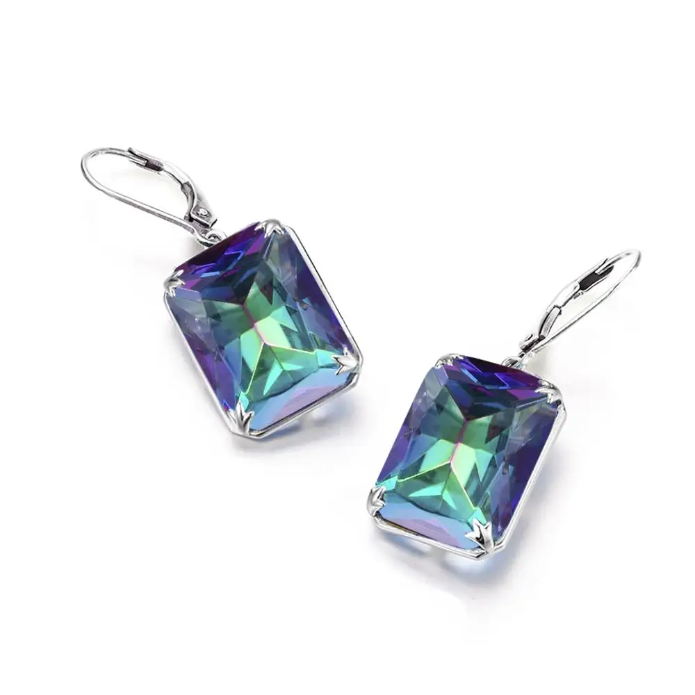 Earring Silver 925 Mystic topaz Earings Fashion Jewelry 2023 Bohemia Rectangle Gemstone Rainbow Topaz Wedding Jewelry For Women