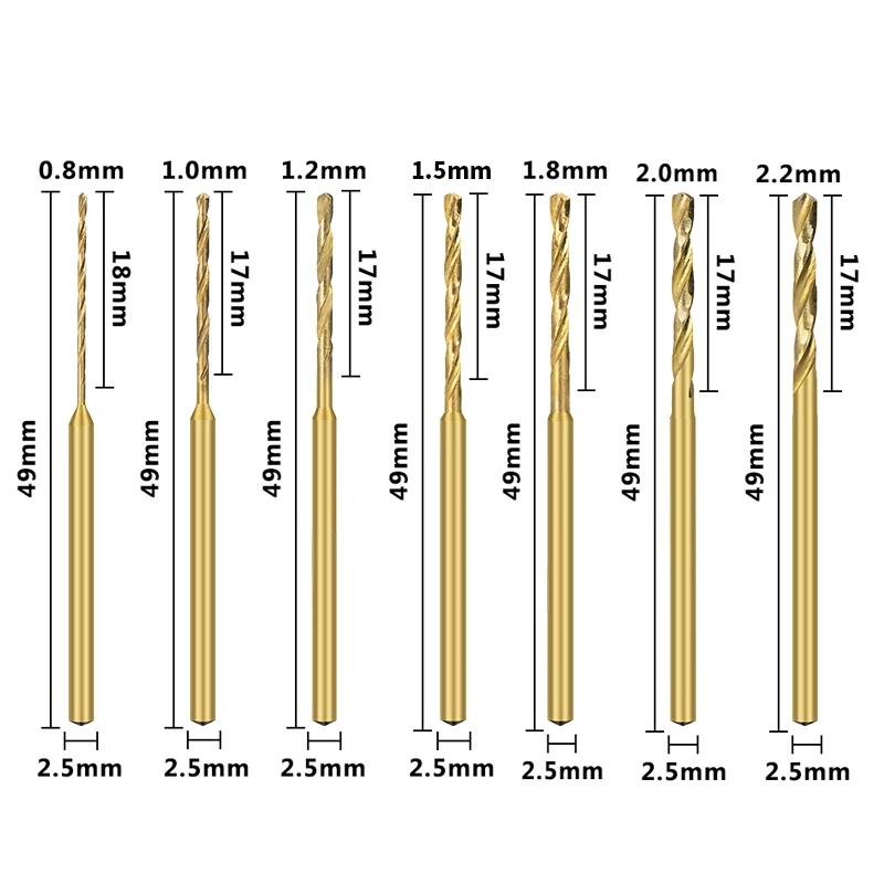 XCAN 1pc 2.5mm wiertło wiertła spiralne HSS wiertło do obróbki drewna o średnicy 0.8mm do 2.2mm