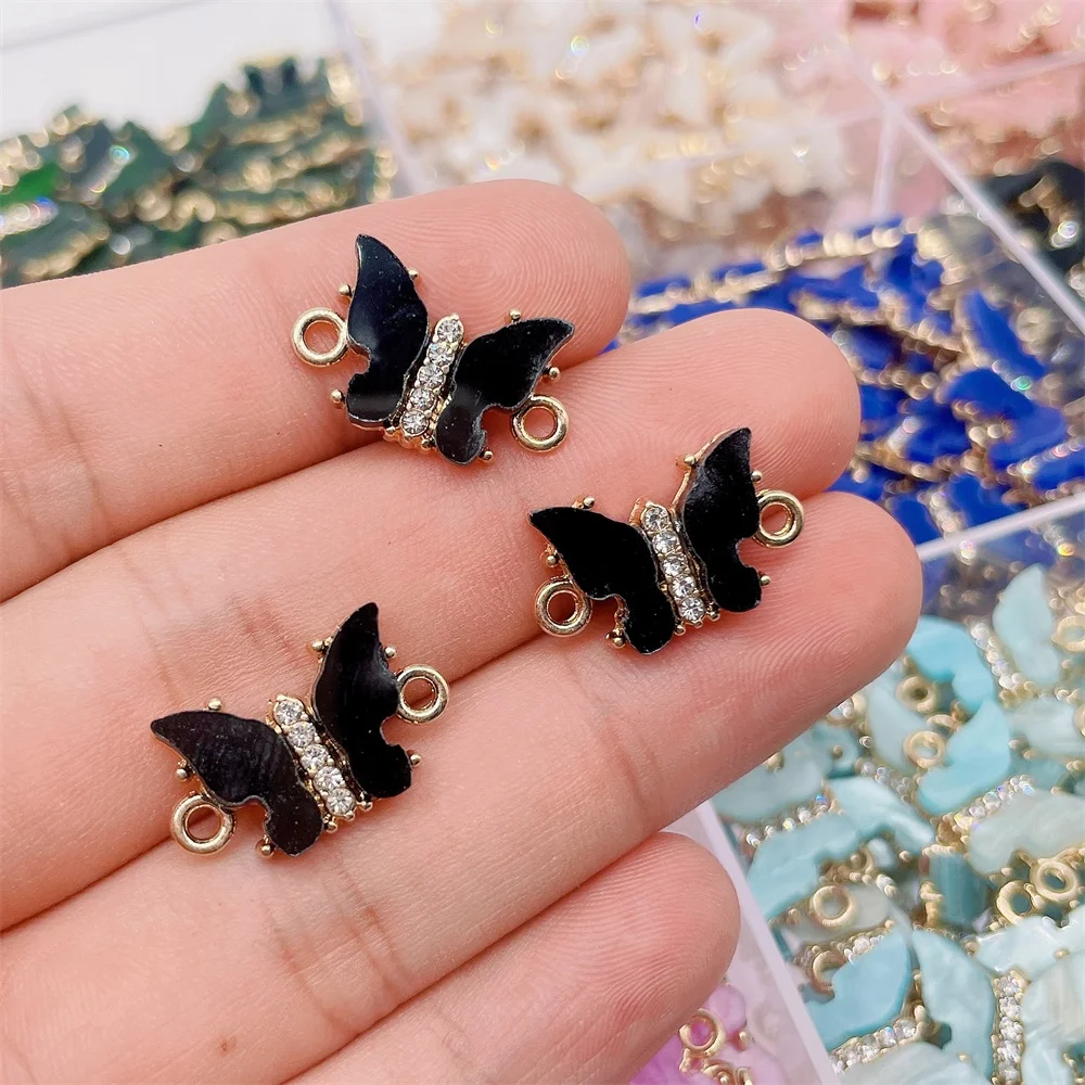 NEW 12Pcs/Set Creative Colorful Acrylic Butterfly Connector Pavé Zircon Jewelry Accessories For Bracelet Jewelry Making Supplies