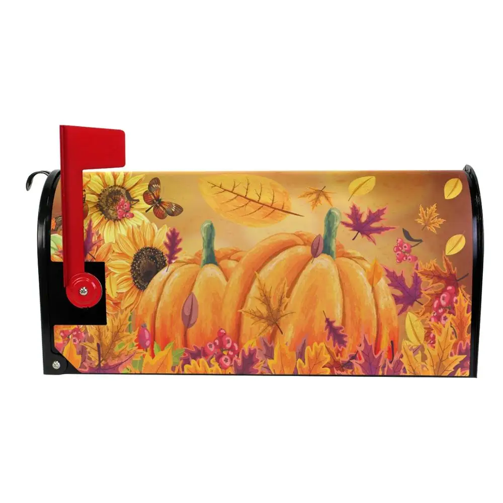 Fall Sunflowers Pumpkins Mailbox Covers Magnetic Butterfly Maple Leaf Mailbox Cover Autumn Mailbox Wraps Post Letter Box Cover