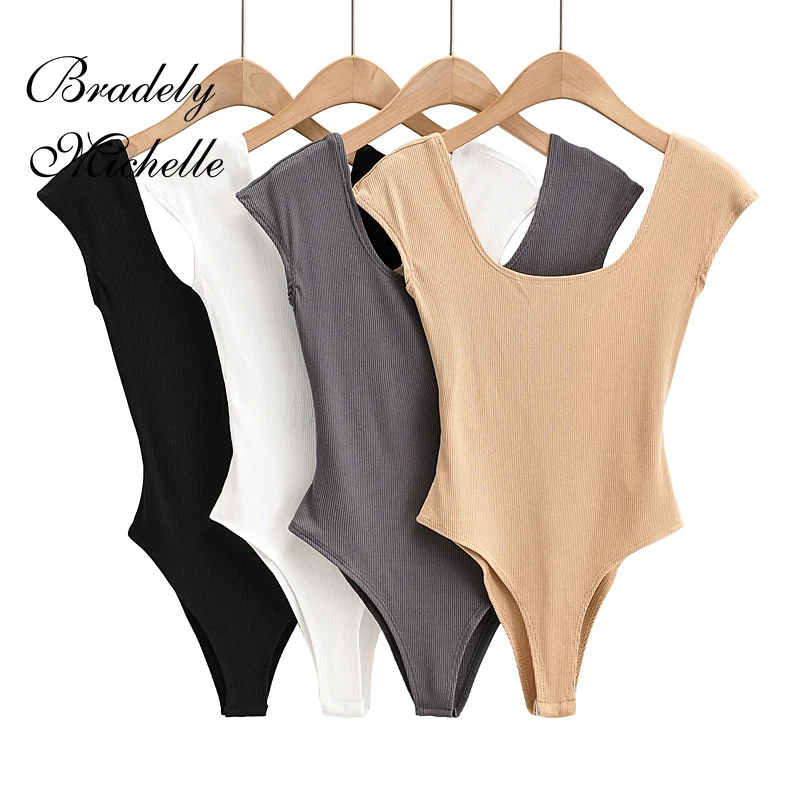 BRADELY MICHELLE 2021 summer New Arrival Girls Solid Color Sexy Beach Style Skinny Slim Low Neck Round Neck Bodysuit