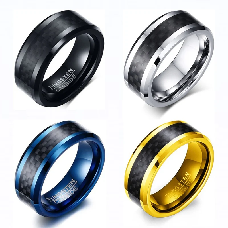 Men Ring Tungsten Carbide Ring Inlay Carbon Anniversary Wedding Band For Men Unisex Party Gift Fashion Jewelry