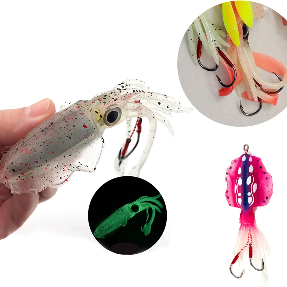 

1pc 60g Soft Bait Wobblers Fish Bionic Artificial Baits Fate Luminous Squid Octopus for Bass Luya Lure Sea Fishing Accessories